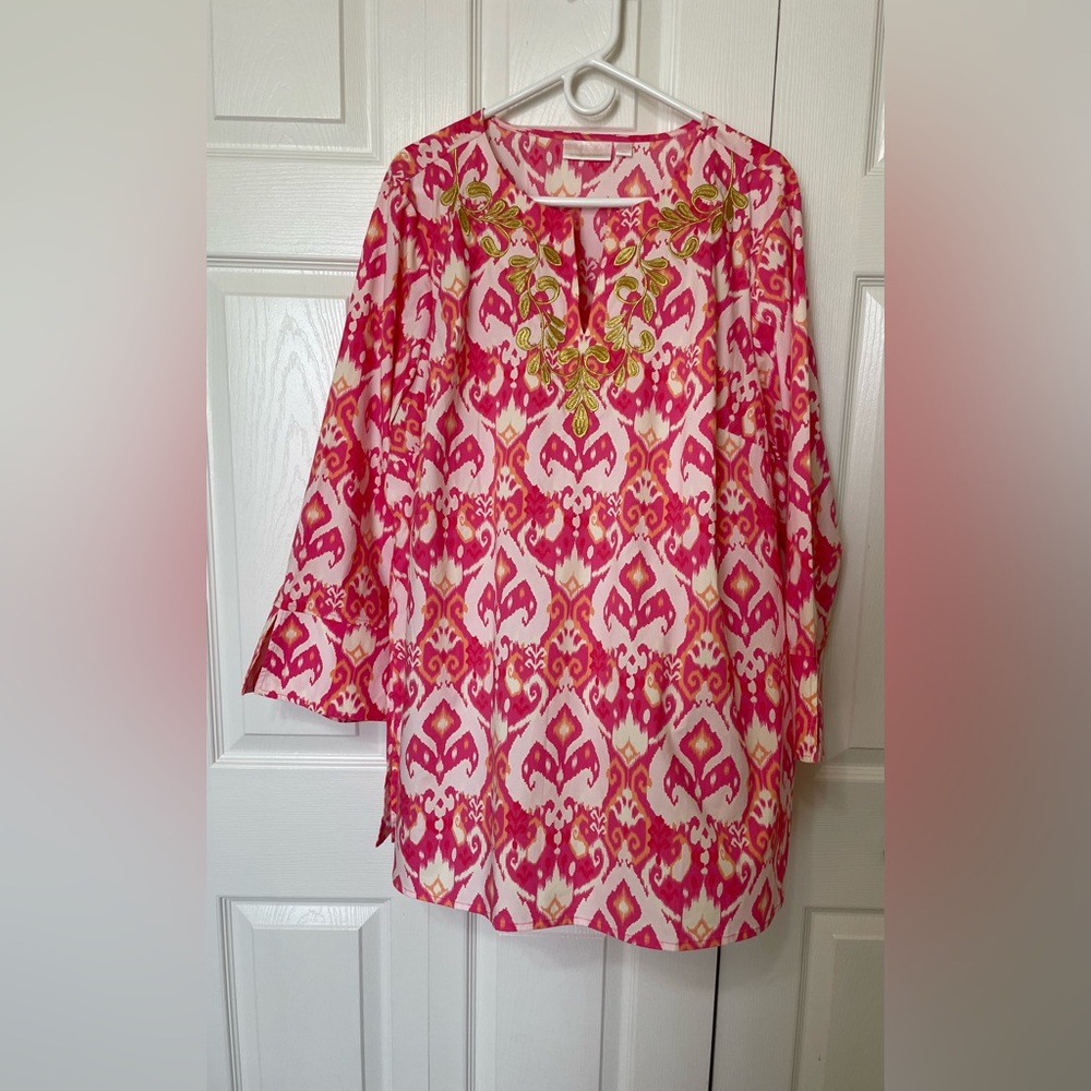Bellisima by Kim Gravel Pink and Green Patterned Tunic